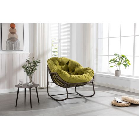 Chaise à bascule en rotin extérieur, Chaise inclinable à bascule avec coussin rembourré pour porche avant, salon, patio, jardin, Vert olive (1/5)