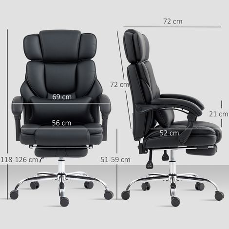 Fauteuil de bureau ergonomique pivotant à hauteur réglable avec soutien lombaire, accoudoirs, repose-pieds, revêtement en similicuir noir (1/5)