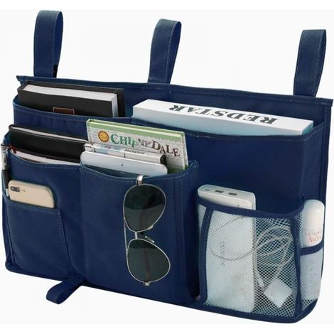 Bleu marine - 1 sac de rangement pour lit superposé, sac de rangement pour lit suspendu, 8 poches, pour lit de dortoir, lit d'hôpital, rail de berceau, tissu Oxford 600D (1/5)