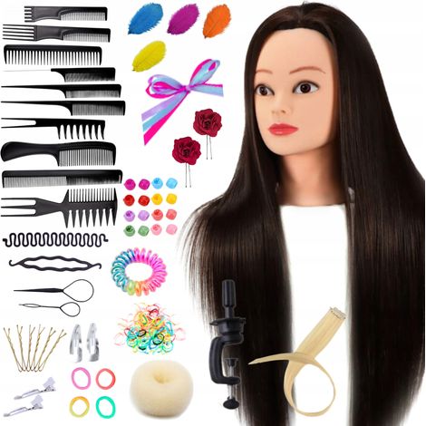 Cabeza de entrenamiento para peluquería, peinado, soporte, marrón [M-GFRYZ5] (1/5)
