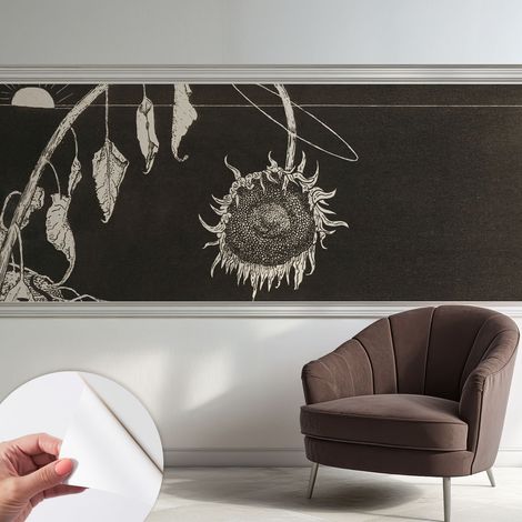 Papier peint autocollant adhésif décoratif avec motifs pour salon et chambre a motif Tournesol nostalgique 250x104 cm (1/5)
