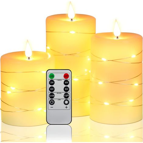 Bougies à LED, Guirlandes Lumineuses Intégrées, 3 Bougies LED, Flamme Dansante, Vraie Cire, Alimenté par Piles (1/5)