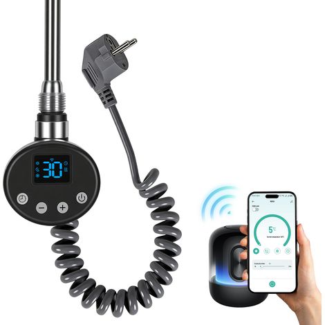 TolleTour Elektro Heizstab 600W WLAN mit Thermostat, App-Steuerung, 24H Timer, G1/2, Anthrazit (1/5)
