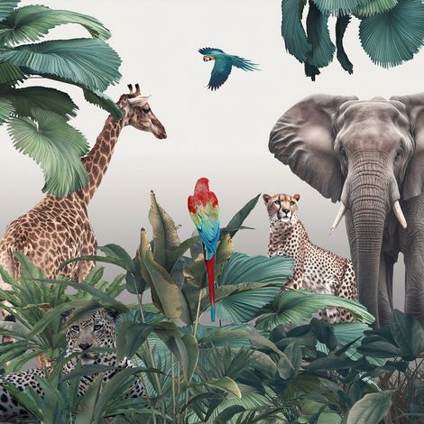 Papier peint panoramique - Animaux de la Jungle - 130 cm x 130 cm (1/2)