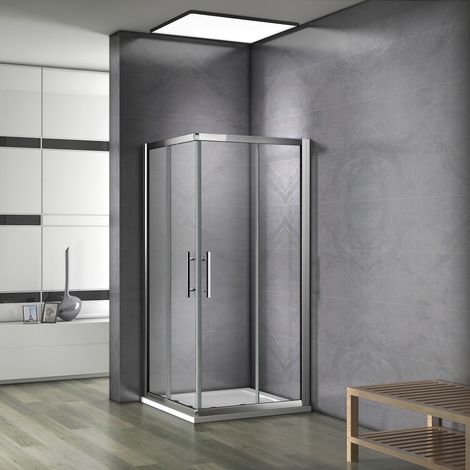 Aica Sanitaire – Cabine de douche coulissante 80x80x187cm – Verre trempé 6mm anticalcaire – Roulettes nylon – Joints magnétiques inclus – Sans receveur