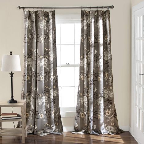Rideaux de Jardin botanique avec imprimé Floral et Oiseaux filtrant la lumière pour Salon, Salle à Manger, Chambre à Coucher (Paire), Gris, 132,1 cm de Large x 213,4 cm de Long (1/4)
