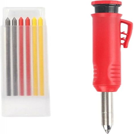 Crayon De Charpentier - Mine Rétractable - Affûtage Intégré - Clip Pochette - Pour Bois Métal Plastique - 6 Pièces (1/5)