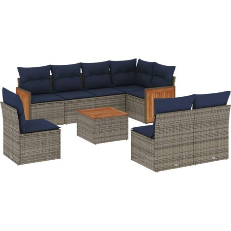 9-teiliges Gartensofa-Set mit Kissen, grau, Polyrattan vidaXL (1/5)
