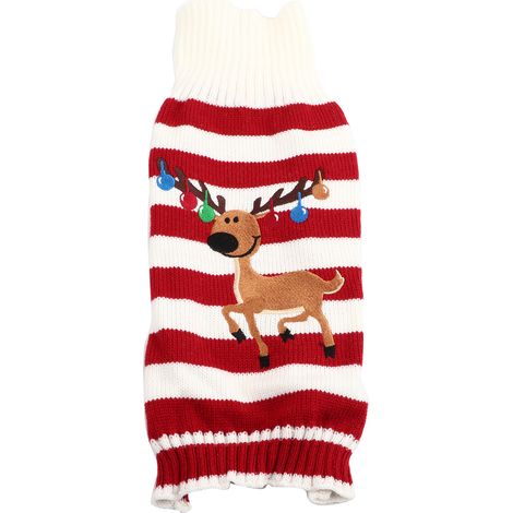 Pull chaud à la mode pour animaux de compagnie, vêtements à rayures mignons, manteau d'hiver pour chat et chien (rouge S). (1/5)