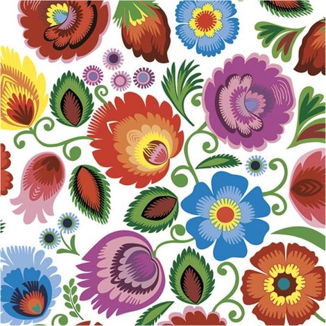 Servilletas Łowicz con estampado de flores de colores, 33x33cm, 20 unidades.