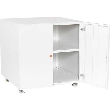 Armoire mobile en métal blanche avec porte et étagère réglable, meuble à roulettes pour imprimante, bureau et petits espaces (1/5)