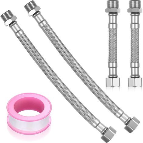 Tuyaux de Raccordement Flexibles Robinets G3/8", Raccords Rallonge de Tuyau Flexible Tressé en Acier Inoxydable,Rallonges Lavabo Tubes pour Cuisine Robinet de Salle de Bain(10cm, 20cm) (1/5)