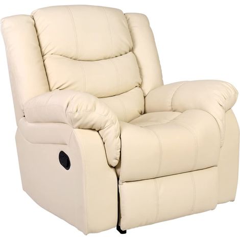 SEATTLE CREAM LEATHER RECLINER ARMCHAIR SOFA HOME LOUNGE CHAIR RECLINING