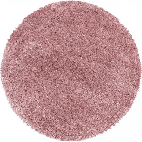 Tapis poils longs shaggy Ø160cm rose tissé rond motif uni UNI B (1/5)