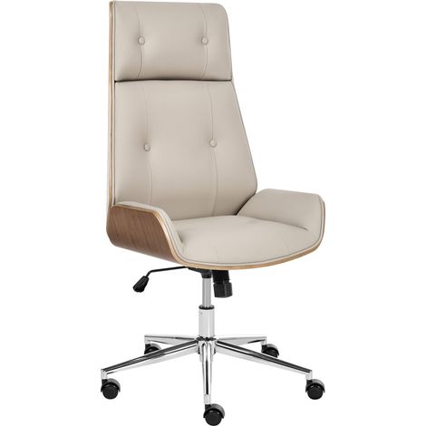Chaise de Bureau en Cuir PU Rembourrée Hauteur Réglable Pivotante sans Accoudoirs Inclinable Taupe Pliora (1/5)