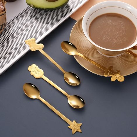4er-Set Edelstahllöffel für Weihnachten, Kuchen, Dessert, Eiscreme, Kaffee, in goldener Geschenkbox (1/5)