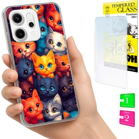 Funda para Oppo Reno 14F / 14 FS 5G con foto, cubierta trasera con diseño de gatos y cristal. (1/5)