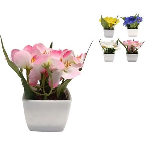 TrAdE Shop Traesio - Set 12pz Piantina Fiori Di Campo Artificiale Con Vaso Bianco Quadrato In 4 Colori 659236 - (1/3)