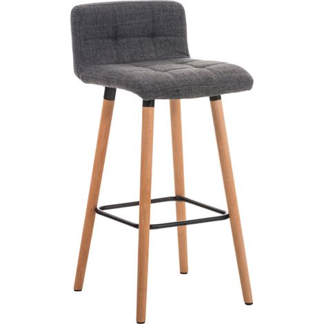 Tabouret de bar en tissu gris clair coutures décoratives pieds en bois avec repose-pieds 100000047 (1/5)