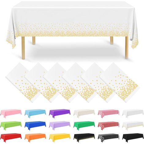 Lot de 6 nappes rectangulaires jetables en Plastique de 137 x 274 cm, dorées et Blanches, pour fête, fiançailles, Mariage, baptême, Anniversaire (1/5)