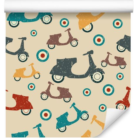 Papier peint scooter vintage pour salon et chambre 50x1000 cm (1/5)