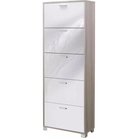 scarpiera olmo e bianco lucido con 5 ante, 70x190x29 cm (1/2)