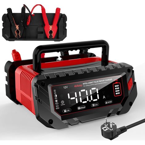 Chargeur de batterie de voiture 40 A Écran LCD 6 V/12 V/24 V Chargeur de batterie adapté pour voitures, véhicules agricoles, bateaux, LiFePO4 lithium (1/5)