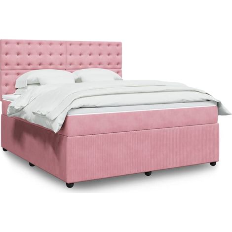 Cama box spring con colchón terciopelo rosa 180x200 cm