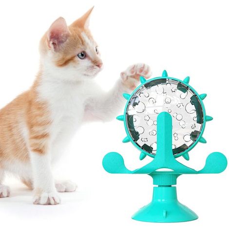 Juguete interactivo dispensador de comida y premios para gatos de interior, dispensador de premios y rueda de ejercicio (más azul) (1/5)