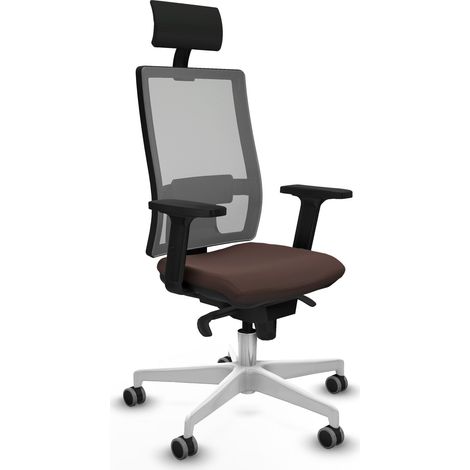 Horna sincro malla gris similpiel marrón oscuro brazos 2D base blanca cabecero fijo ruedas 65mm engomadas (1/5)