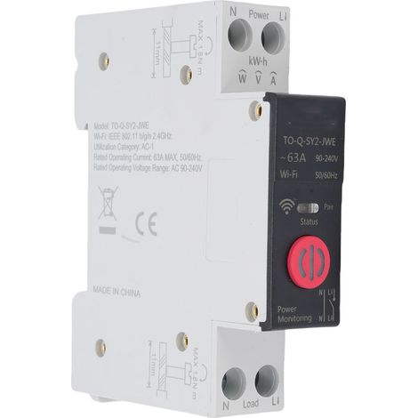 Disjoncteur intelligent WiFi 1-63A 1P + N, télécommande de sécurité contre les surtensions et les sous-tensions pour les appareils ménagers