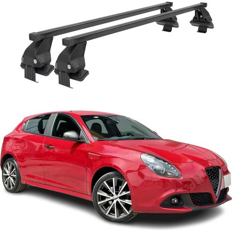 OMAC Dachträger Querträger Stahl für Alfa Romeo Giulietta 2010-2020 – Abschließbar – City-Crash-getestet – DIN 75302:2019 – ISO/PAS 11154:2006 – Max. 50 kg Schwarz (1/5)