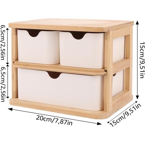 Scatola portaoggetti in legno con cassetti - Scatola portaoggetti da scrivania - Scatola portaoggetti in legno per cosmetici con 3 cassetti - Adatta per ufficio, casa e scuola. (1/3)