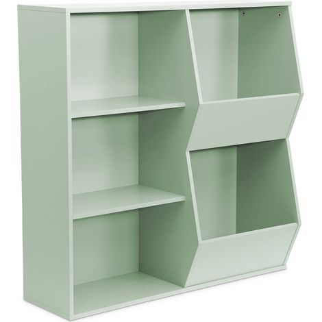 Children's storage unit, 3 shelves and 2 storage spaces, Tobias, Green, 80x23.8x82.5 cm