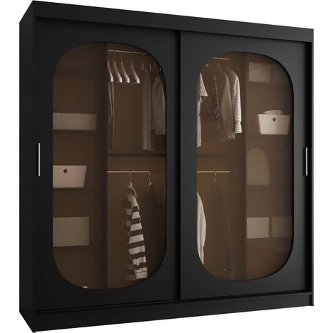 Armoire Hartford 521, Noir, 200x200x62cm, Portes d'armoire: Coulissantes, Nombre d'étagères: 9
