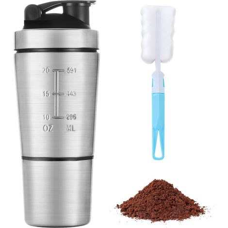 Batidora de proteínas de acero inoxidable de 700 ml con vaso de almacenamiento de 200 ml, bola mezcladora, bebidas proteicas para el gimnasio (1/5)