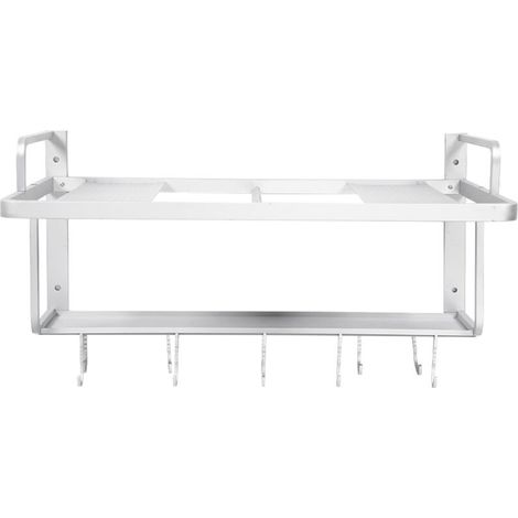 Jeffergarden Support suspendu double couche en aluminium spatial pour four à micro-ondes, étagère de rangement de cuisine (1/5)