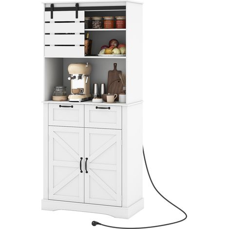 COSTWAY Tall Kitchen Cabinet with Built-in Power Outlet White 80x40x180cm White (1/5)