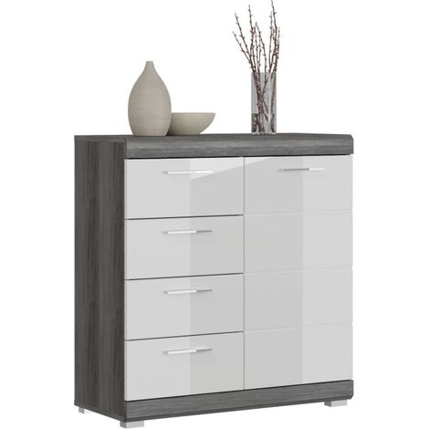 Buffet SCOTT – 4 Schubladen und 1 Tür – Dunkelgrau und Weiß – 80x85x37 cm (1/5)