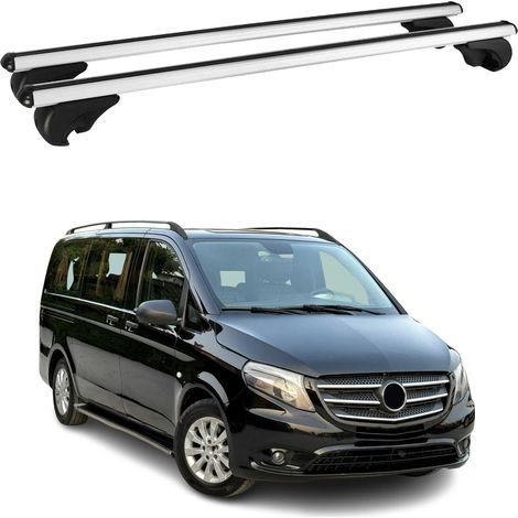 OMAC Barres de toit en aluminium pour Mercedes Vito W447 2014-2026 – TÜV / DIN 75302:2019 – Antivol inclus – Charge max 75 kg – 2 barres Argent (1/4)