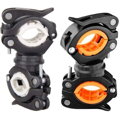2 Stück Fahrradlampenhalter Orange und Weiß, 360° drehbare Fahrradlicht-Halterung, Taschenlampe für Fahrräder, Universal Clip Lampen Torche Fahrrad Befestigungshalterung (1/5)