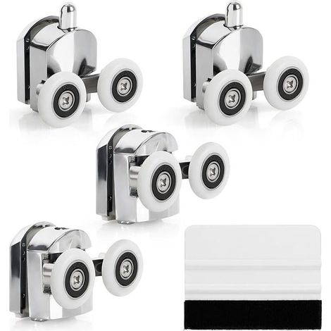 Juego de 4 ruedas correderas para puerta de ducha - Puerta de ducha de aleación de zinc de 23 mm de diámetro - Cabina de ducha para baño con fijaciones y escobilla de goma (1/5)