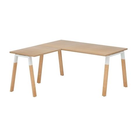 Bureau d'angle avec retour simple L 160 x P 160 piètement métal et bois, plateau chêne clair - Arch - Maxiburo