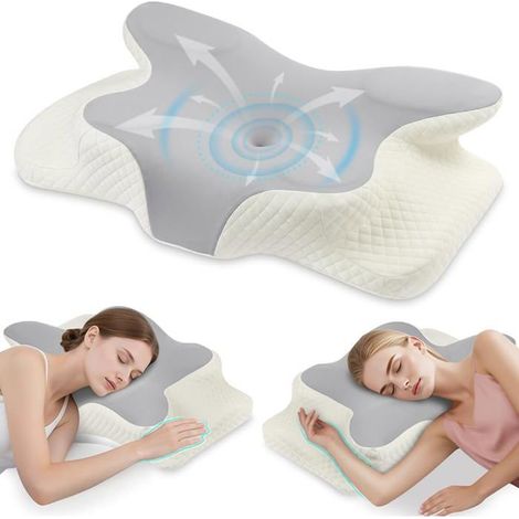 Coussin Oreiller Ergonomique,Cervical Confortable Soya Oreiller Memoire Forme Cervicales Douloureuses Soulagement Convient A[CA125] (1/5)