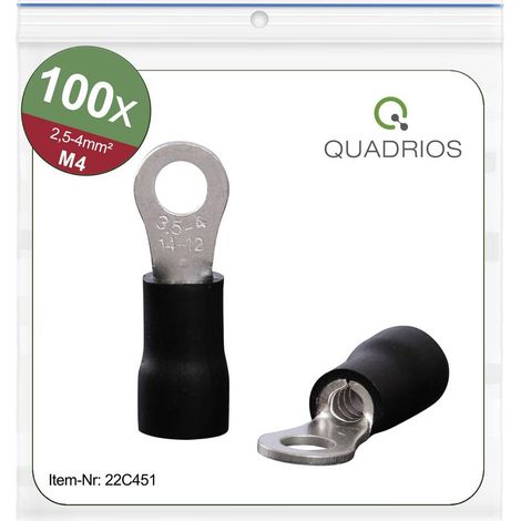 QUADRIOS 22C451 SEZIONE MASSIMA TERMINALE AD OCCHIELLO=4,0 MM DI FORO=4,3 MM PARZIALMENTE ISOLATO NERO 1 SET (1/4)