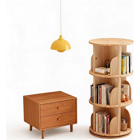 Bibliothèque Rotative 360° Bois Massif 3 Niveaux 39x39x98 cm (1/5)