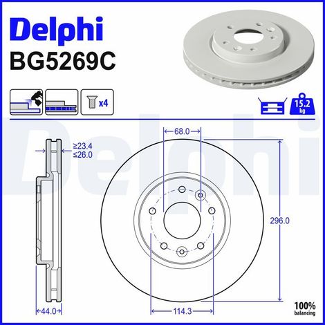 Lot de 2 Disques de frein DELPHI BG5269C RENAULT 402061547R