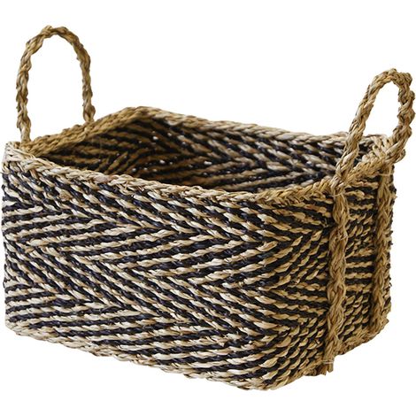 Panier de rangement tressé - Jonc de mer - Tressage ZigZag - 2 poignées - 24x19x13cm - BOX & BEYOND (1/4)