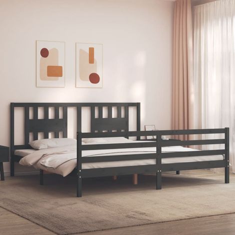 Massivholzbett mit Kopfteil Grau 200x200 cm (1/5)