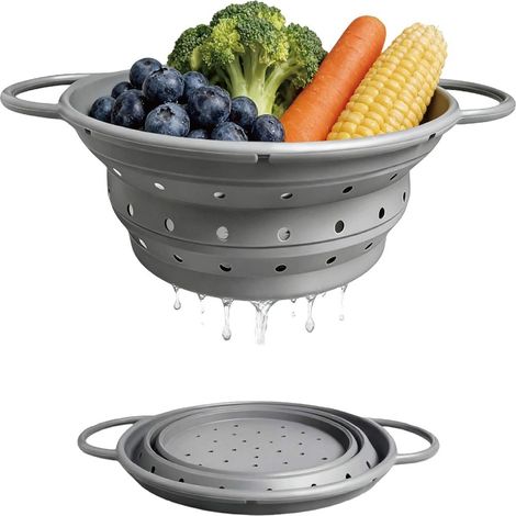 Passoire à Pâtes 28x21.5cm, Passoire Pliable en Silicone, Tamis égouttoir Pates Pliable avec Poignées (1/5)